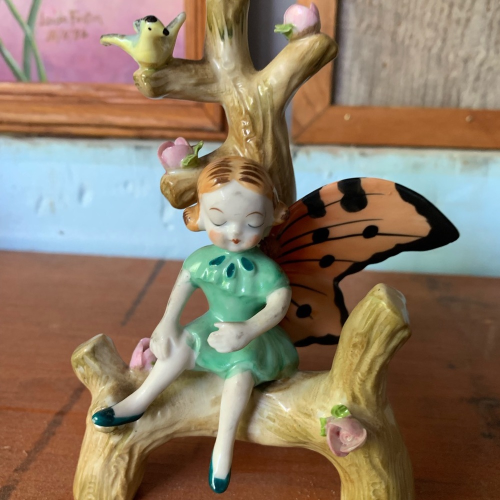 Vintage Ardalt Girl Fairy with Butterfly Wings Lenwile ChinaBench Figurine